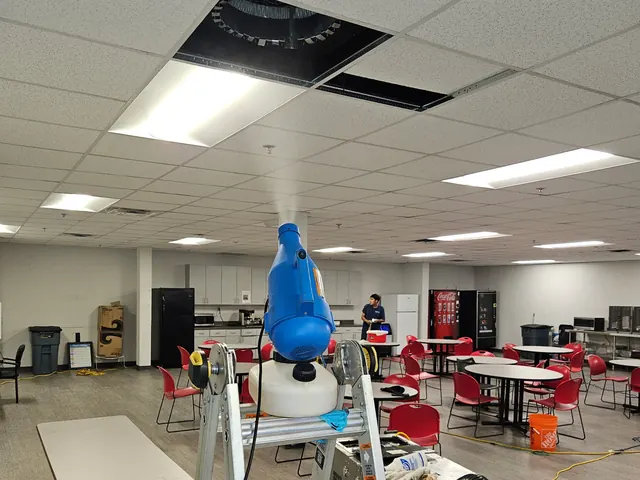 Fogging EPA-registered sanitizer through the system
