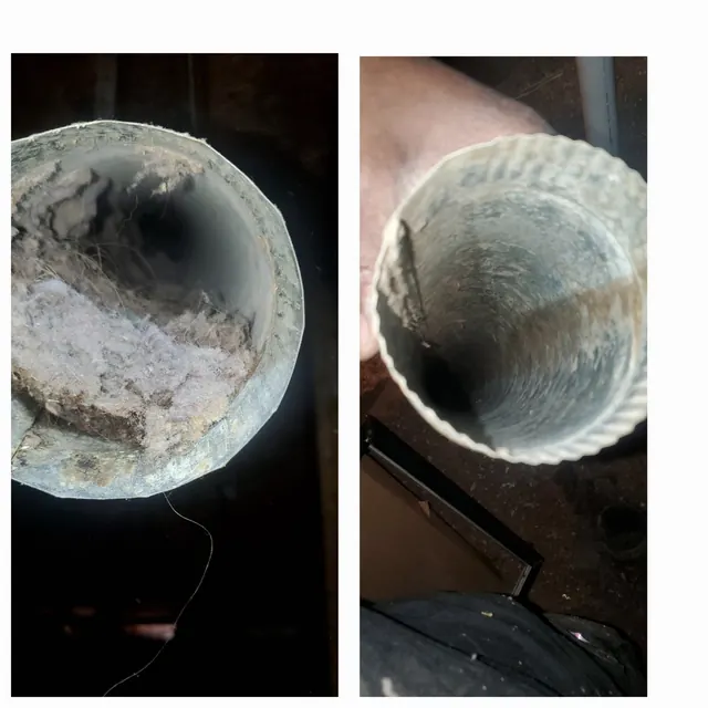 Dryer vent line before and after a Fresh cleaning