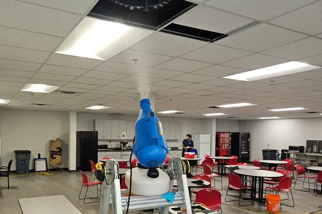 Fogging sanitizer through the air system in a commercial break room